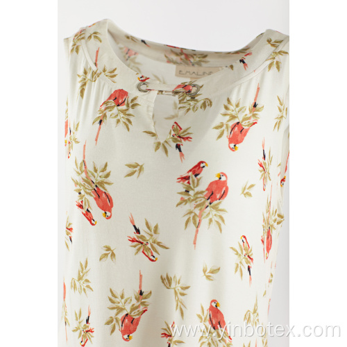 Printed Rayon T shirt with sleeveless